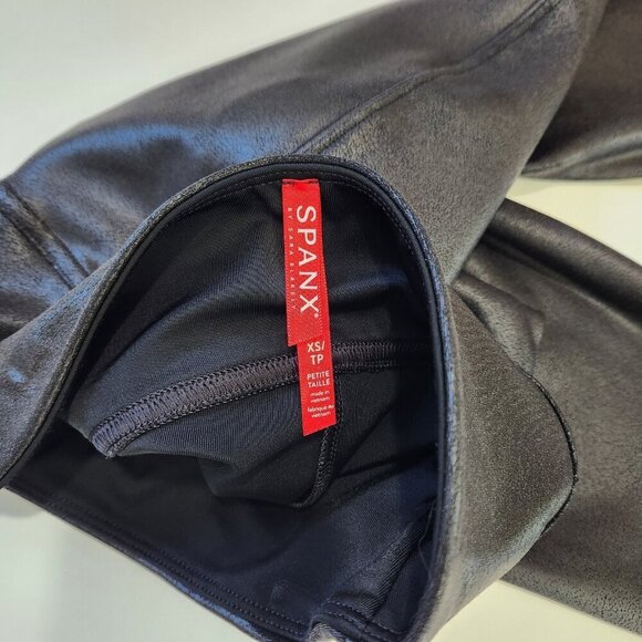 SPANX Shape Faux Leather Leggings XS Petite Black High Waist Slimming 2437Q - Picture 3 of 9